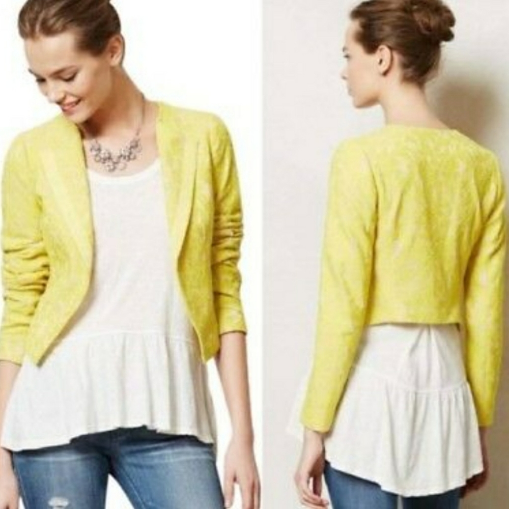 Anthropologie Yellow Lace Jacket Size 4